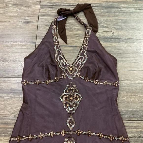 E C I Vintage Y2K Sequined Halter Dress Sz 8 - Picture 2 of 6